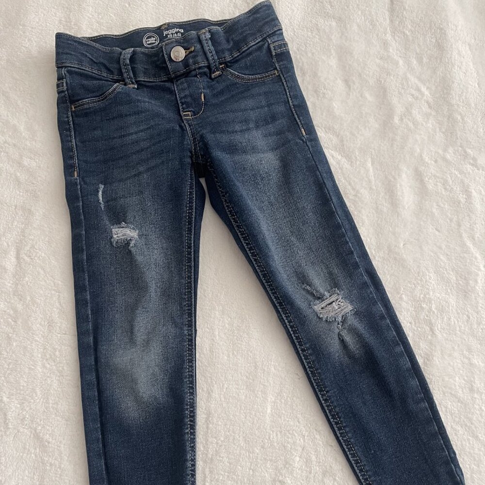 Dark Blue Distressed Jeggings – Stretchy & Stylish – 4/5 XSM